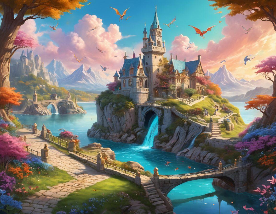 A whimsical landscape featuring a giant lock being opened, symbolizing the unlocking of mysteries. Surrounding the lock are playful symbols of fantasy, like dragons and fairies, intertwined with insurance-related items like policy documents and calculators floating in the air. Soft pastel colors create a dreamy atmosphere, inviting viewers to explore the subject further. The setting should evoke a sense of creativity and possibility, illustrating a blend of fantasy and practicality. vibrant colors. illustration.